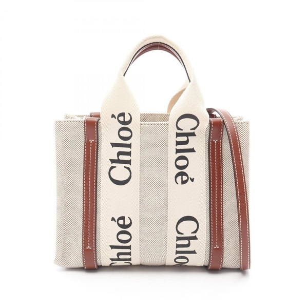 Chloe Woody Small Crossbody Shoulder Tote Bag CHC21WS397 Canvas Leather Beige