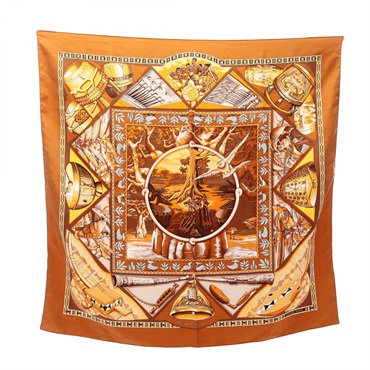 HERMES Carre90 Au son du Tam tam Scarf silk Brown Multicolor Used Women