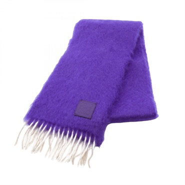 LOEWE anagram Scarf with fringe wool Mohair Purple Used Women