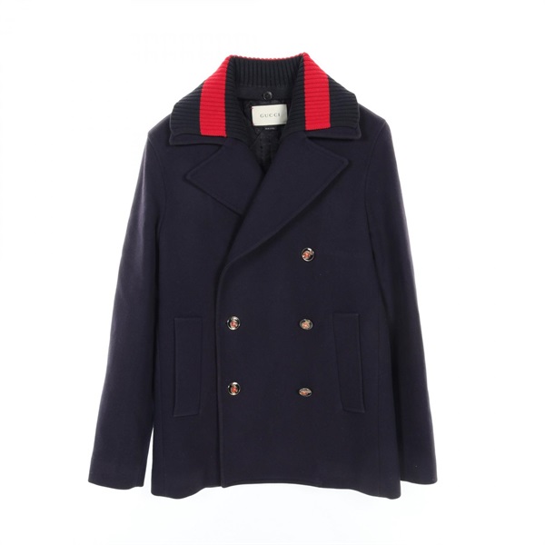 GUCCI Pea coat jacket 429500 Z6995 wool Navy Red Used mens size 44