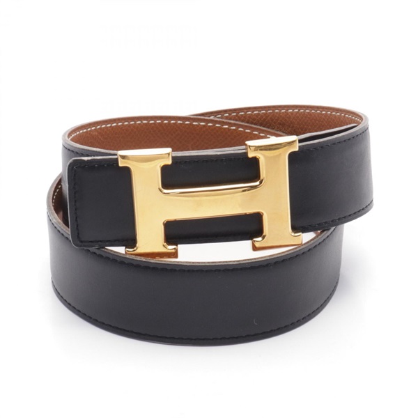 HERMES Constance H Belt Epsom leather Black Brown Used Women GHW