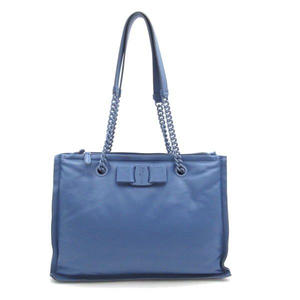 Salvatore Ferragamo Plastic Chain Tote shoulder Bag leather Blue Used