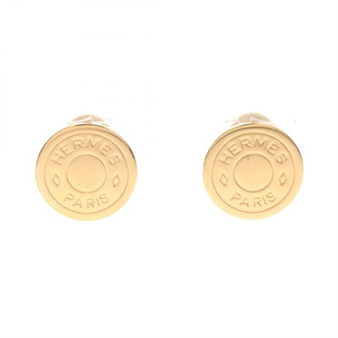 HERMES Sellier round clip Earring Gold Plated Used