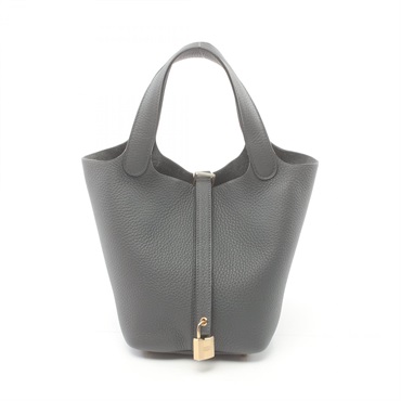 HERMES Picotin Lock PM Hand bag Taurillon Clemence GHW Gris misty Used Women
