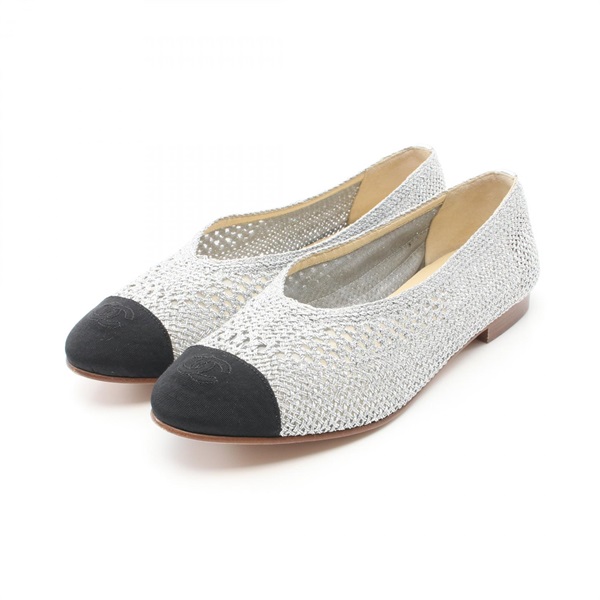 CHANEL COCO Mark shoes G33641 Mesh Fabric Silver Black Used Women size 40
