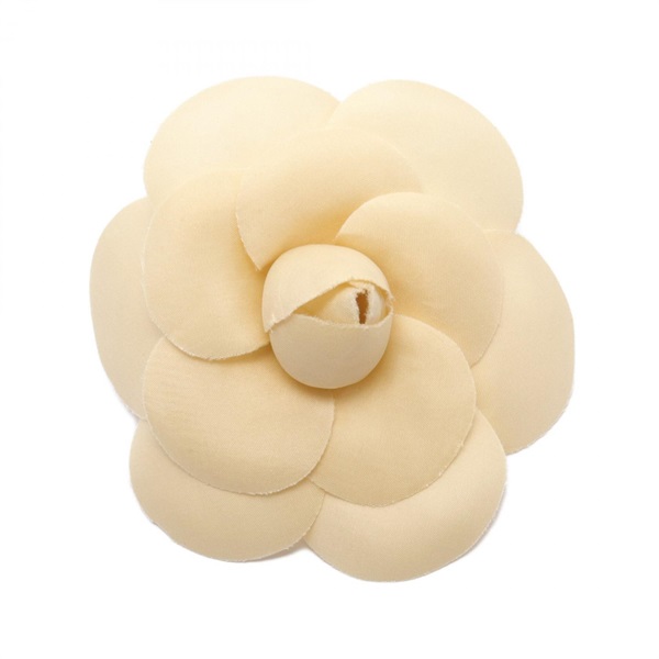 CHANEL Camellia Corsage Brooch fabric Beige Used Women CC Coco