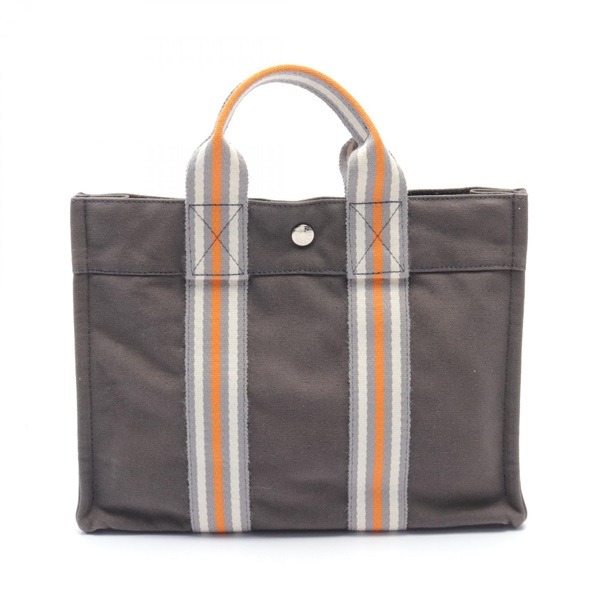 HERMES Fourre tout PM Tote Bag canvas Gray Orange White SHW Used