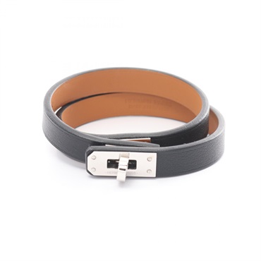 HERMES Kelly Double Tour Bracelet leather SHW Black Used Women