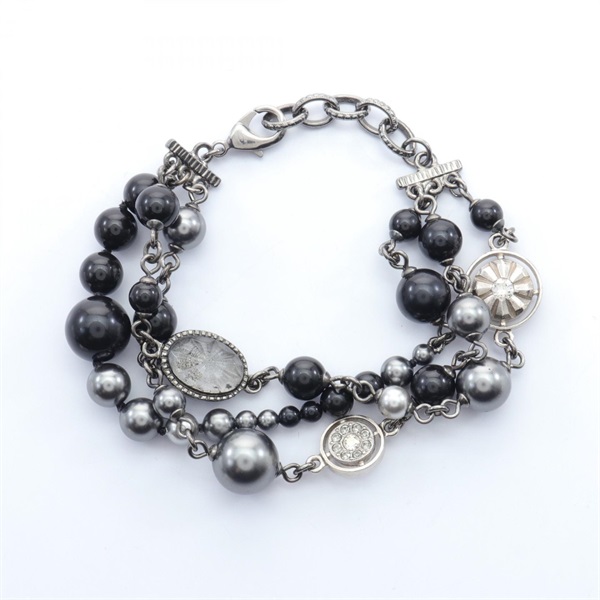 CHANEL chain Bracelet 18.5cm C15S Stainless Steel artificial pearl rhinestone