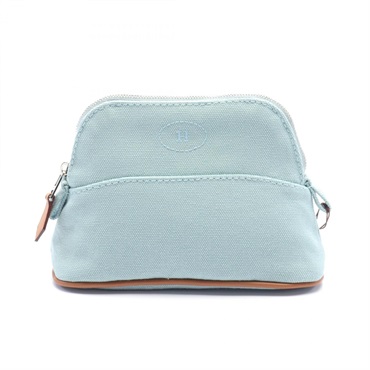 HERMES Bolide Pouch 15 Mini purse canvas leather Blue Eucalyptus Used SHW