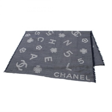 CHANEL CC icon Scarf Cashmere Cotton Blue Gray Used Women Coco