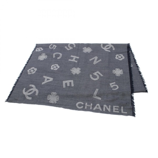 CHANEL CC icon Scarf Cashmere Cotton Blue Gray Used Women Coco