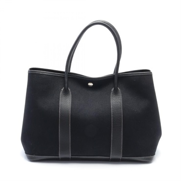 HERMES Garden party PM Tote Bag G Toile officier leather Black Used SHW