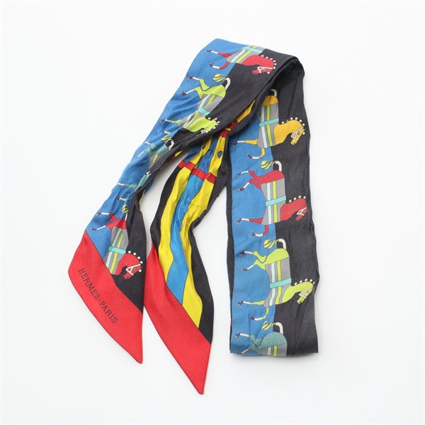 HERMES Twilly ROCABAR Scarf silk Blue Black Multicolor Used Women