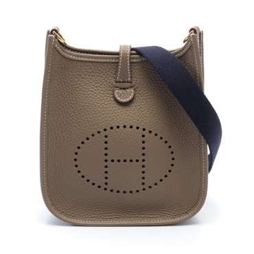 HERMES Evelyne TPM Shoulder Bag Taurillon Clemence GHW Etoupe Grey Brown Used