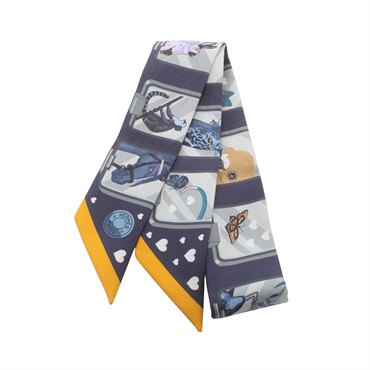 HERMES Twilly HERMES STORY Scarf H063875S06 silk Navy Multicolor Used Women