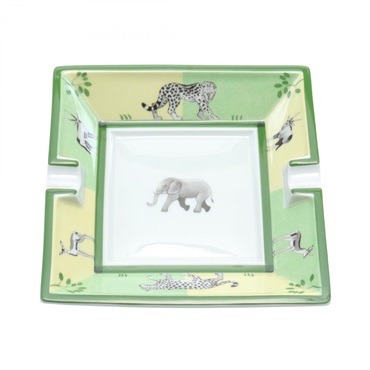 HERMES Ashtray dish Pottery Green White Multicolor White Used