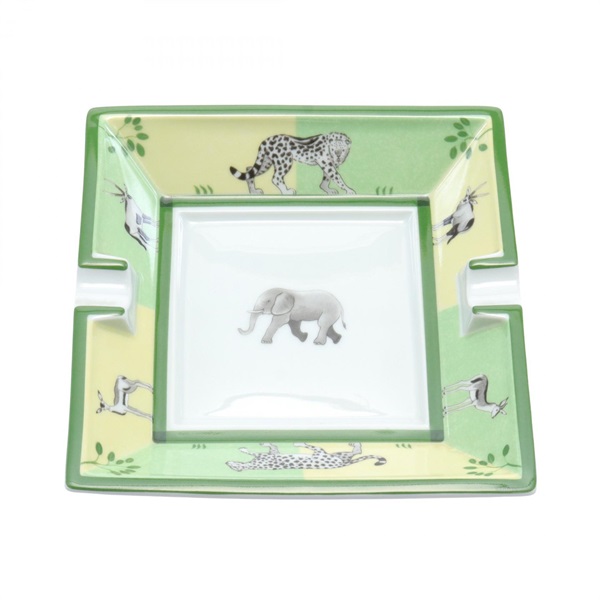 HERMES Ashtray dish Pottery Green White Multicolor White Used
