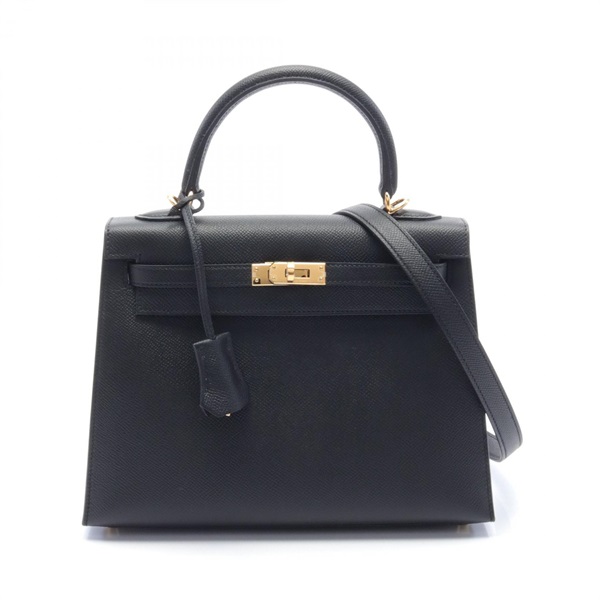 HERMES Kelly 25 2way shoulder Hand bag W Epsom Black GHW