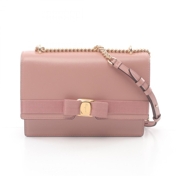 Salvatore Ferragamo Vara ribbon Chain Shoulder Bag leather Pink Used Women