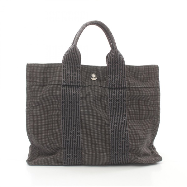 HERMES Herline PM Tote Bag Nylon canvas Gray Used SHW