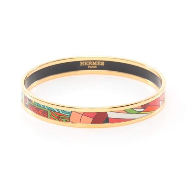 HERMES Emaille PM Bangle Gold Plated Cloisonne Red Multicolor Used Women