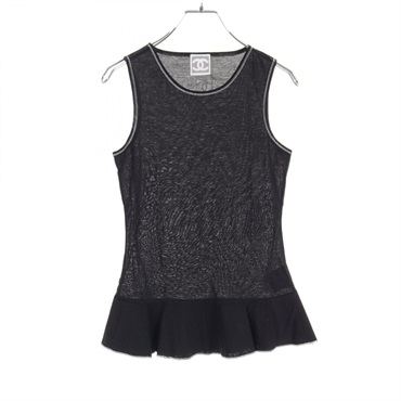 CHANEL Sports line sleeveless top P28403K00081 cotton Black Used Women size 38
