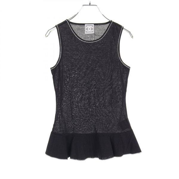 CHANEL Sports line sleeveless top P28403K00081 cotton Black Used Women size 38