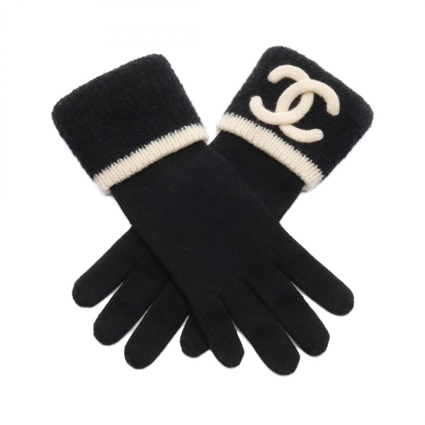 CHANEL COCO Mark gloves wool silk cashmere Black Beige Used Women CC