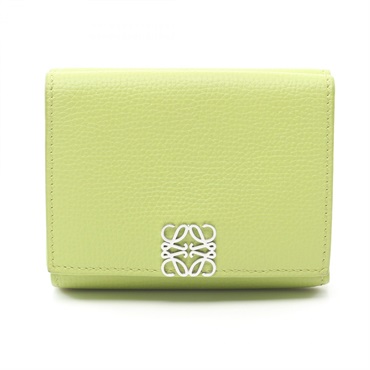 LOEWE Anagram Trifold Wallet compact purse C821TR2X08 leather yellow Green Used