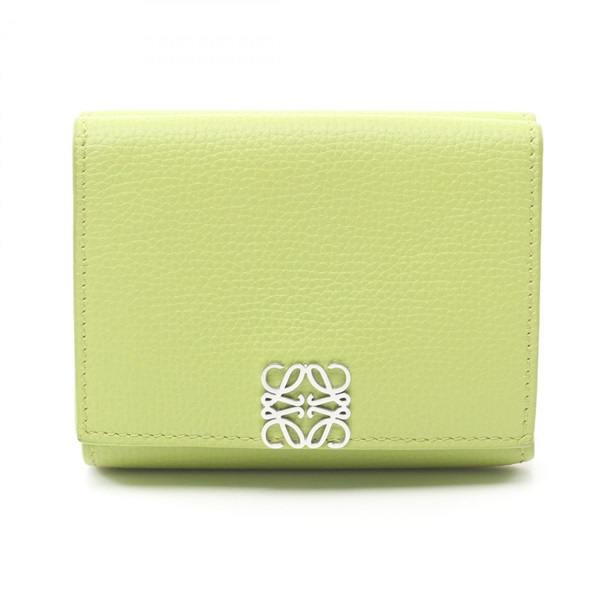 LOEWE Anagram Trifold Wallet compact purse C821TR2X08 leather yellow Green Used