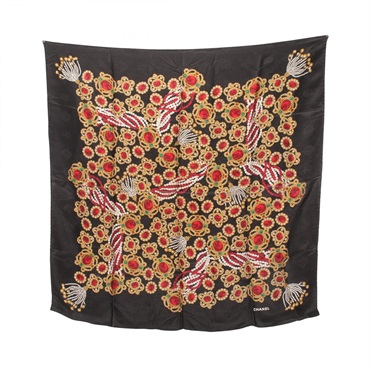 CHANEL CC Scarf silk Black Multicolor Used Women Coco
