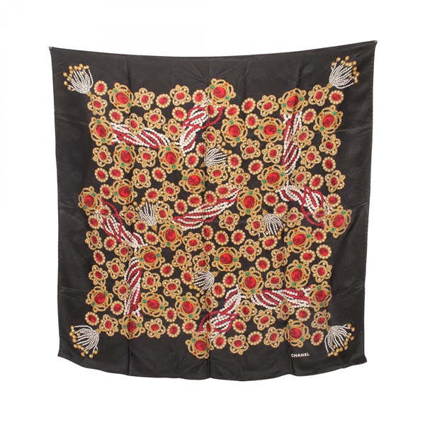CHANEL CC Scarf silk Black Multicolor Used Women Coco