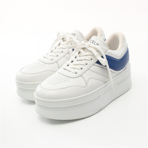 CELINE Block sneakers Shoes leather White Blue Used Women #37