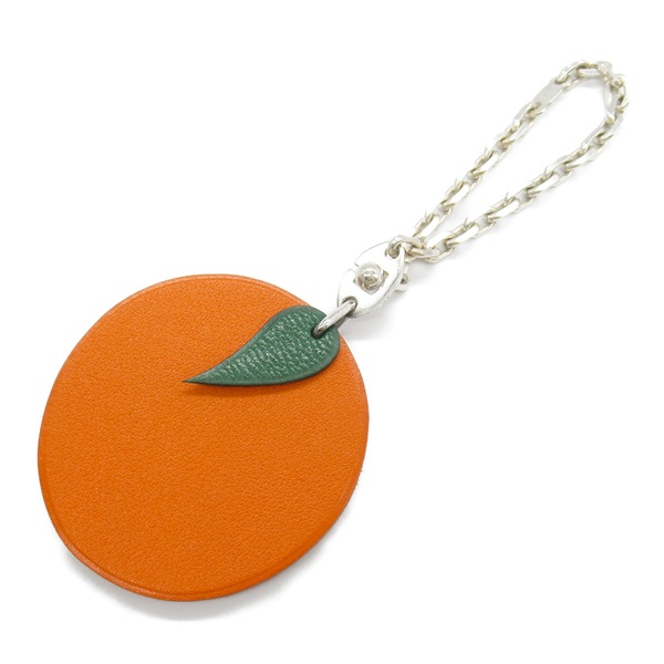 HERMES Fruit Keychain Orange key ring Silver 925 leather Used Women