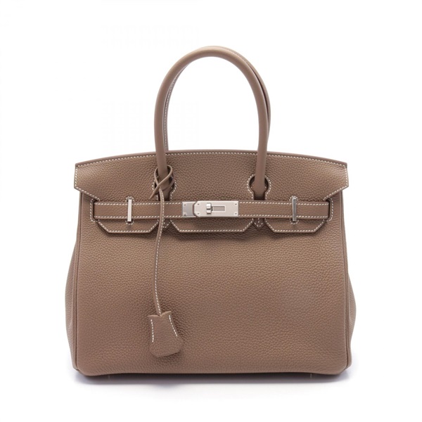 HERMES Birkin 30 Hand bag Togo leather SHW Brown Etoupe Grey Used Women