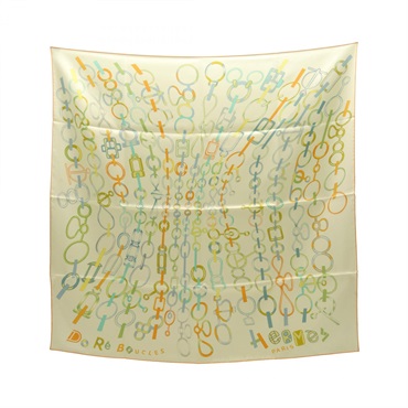 HERMES Carre90 Do Re Boucles Scarf silk Yellow Orange Multicolor Used Women