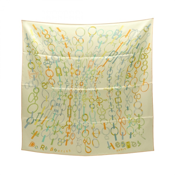 HERMES Carre90 Do Re Boucles Scarf silk Yellow Orange Multicolor Used Women
