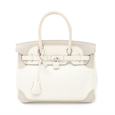 HERMES Birkin 30 Gillies Hand bag Q Swift leather White Gray pearl Used SHW