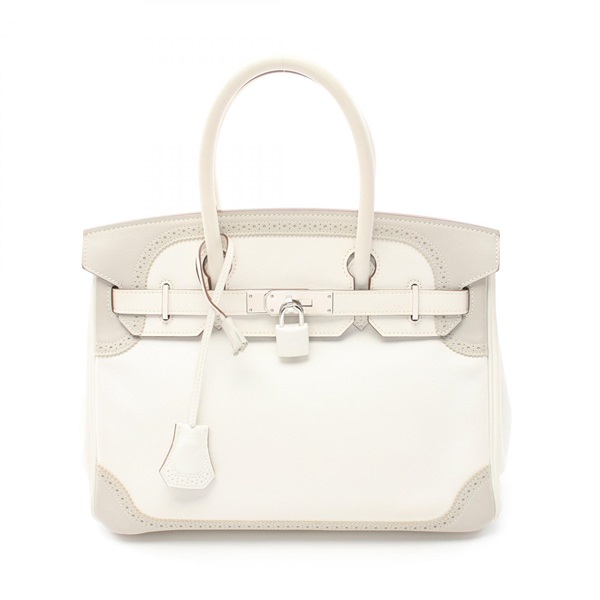 HERMES Birkin 30 Gillies Hand bag Q Swift leather White Gray pearl Used SHW