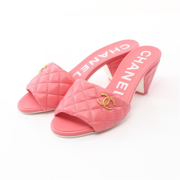 CHANEL Matelasse Mule sandal G38820 Lamb skin sheep leather Pink Used Women #36