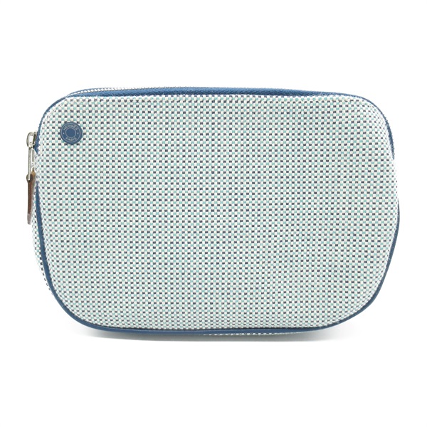 HERMES Echapper Marine Pouch case H103607M canvas Toile H Blue Used SHW