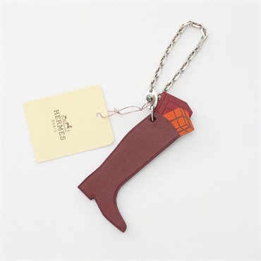 HERMES Bag charm Box calf leather Orange Bordeaux Used Women SHW