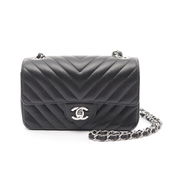 CHANEL V-Stitch Chevron chain Shoulder Bag A69960 leather Black Used SHW