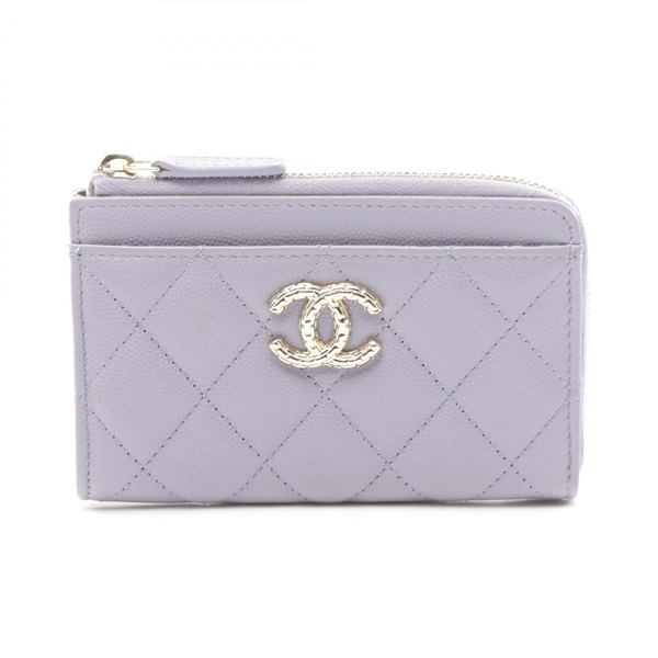 CHANEL Matelasse Classic Zip Card Case AP4091 Grained Calf Lavender Used Women