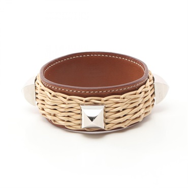 HERMES Medor picnic Bangle Barenia leather Beige Brown Natural Gold Used