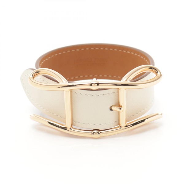 HERMES Voltige Bracelet H011134 Swift leather Gold Plated White Nata Used B GHW