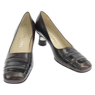 CHANEL Vintage Pumps Shoes heel Calfskin leather Brown Used Women #36