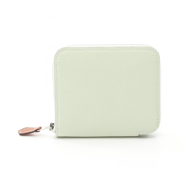 HERMES Azap compact silkin around wallet purse B Epsom Vert Fizz Used SHW