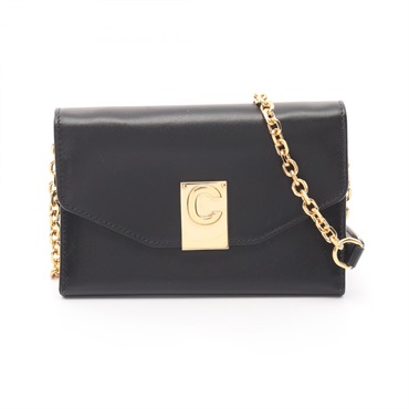 CELINE C C Phone chain Shoulder Bag leather Black Used Women crossbody GHW